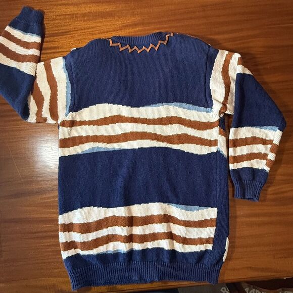 Vintage 90s I.B. Diffusion Geometric Cardigan– Women’s Small Abstract Navy Brown - Picture 2 of 8